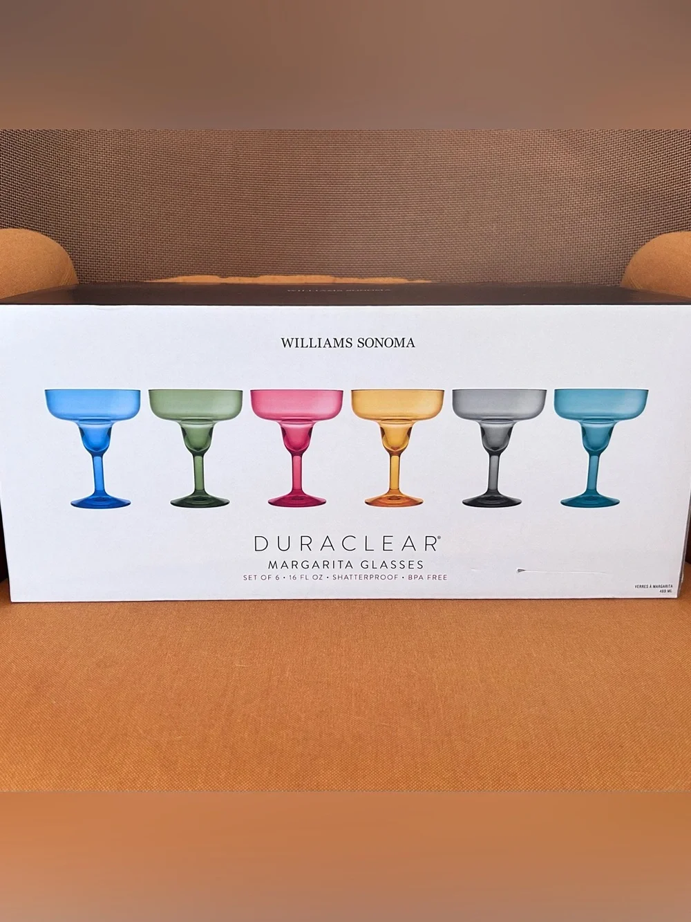 NWT Williams Sonoma Duraclear Colored Margarita Glasses